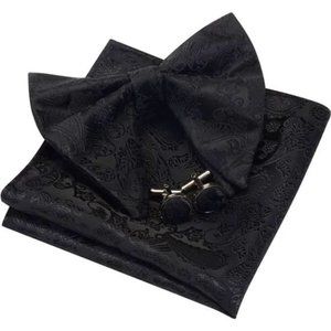 New Paisley Adjustable Pre-tied Cufflink Set Black